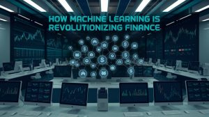 How Machine Learning is Revolutionizing Finance - A visual representation of AI-driven finance with stock market charts and data flows