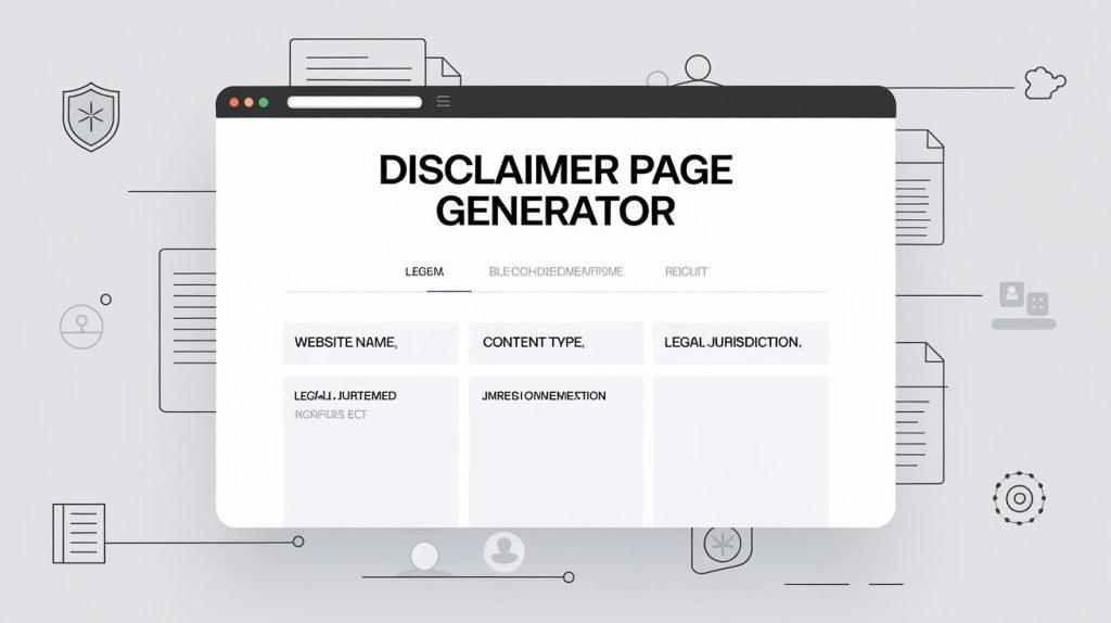 Disclaimer Page Generator tool displayed on a desktop screen with a clear, user-friendly interface for creating custom disclaimers.
