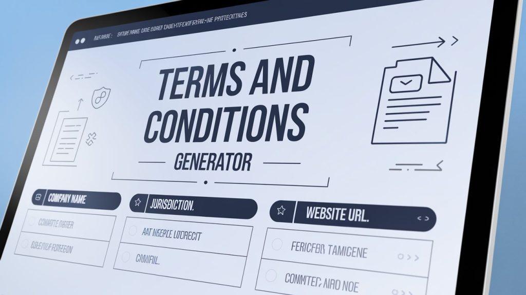 Terms and Conditions generator tool displayed on a laptop screen with a user-friendly interface.