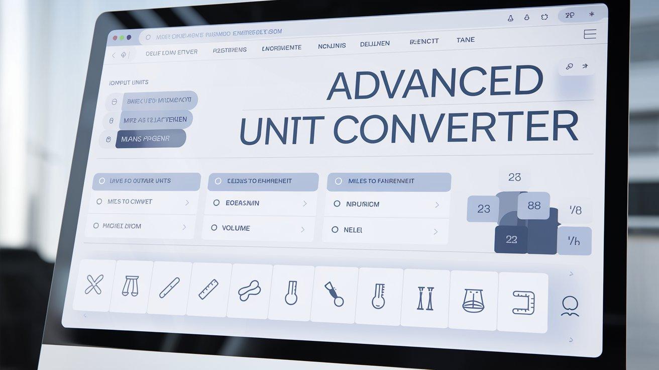 Advanced Unit Converter tool displayed on a screen, providing easy conversions for length, weight, temperature, and volume units.