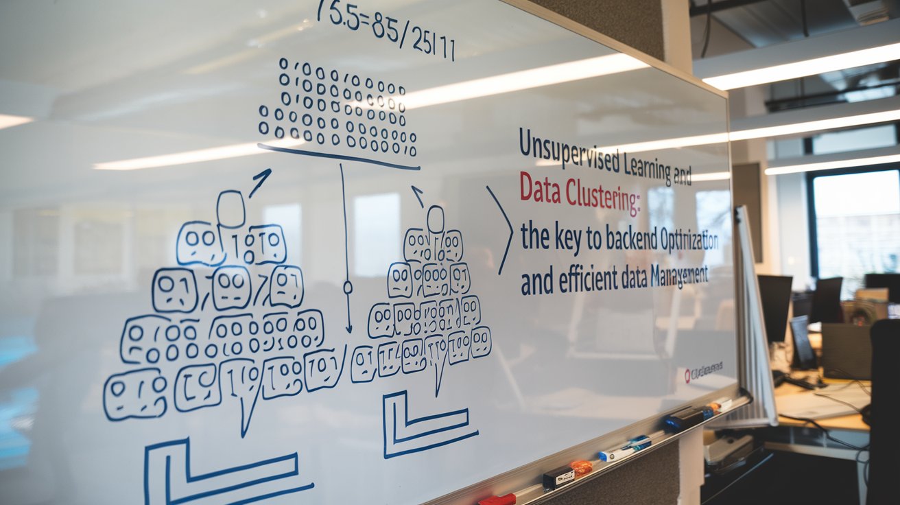 Diagram showing the process of data clustering, where data points are grouped into clusters based on shared characteristics, enhancing backend system efficiency through improved data management.