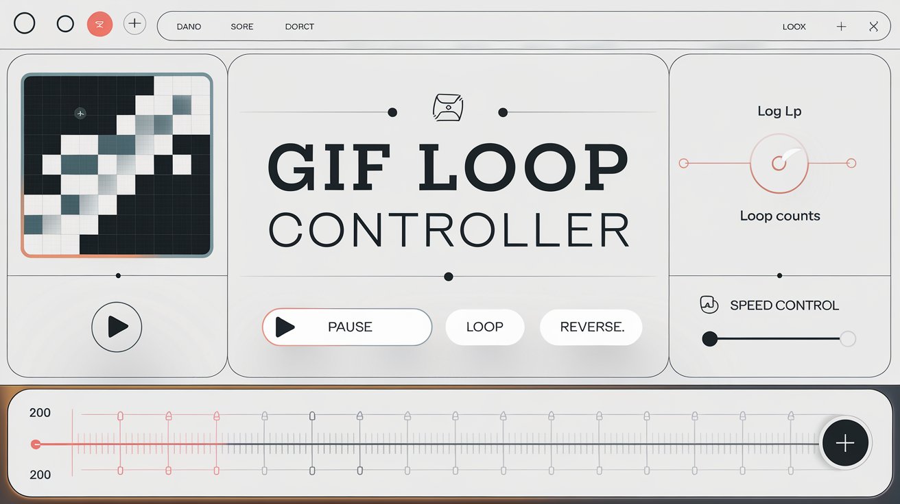 GIF loop controller tool interface showing a preview window, timeline slider, playback controls (Play, Pause, Loop, Reverse), and adjustable settings for loop count and speed.